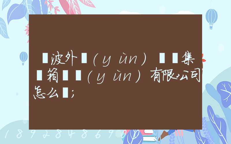 寧波外運(yùn)國際集裝箱貨運(yùn)有限公司怎么樣